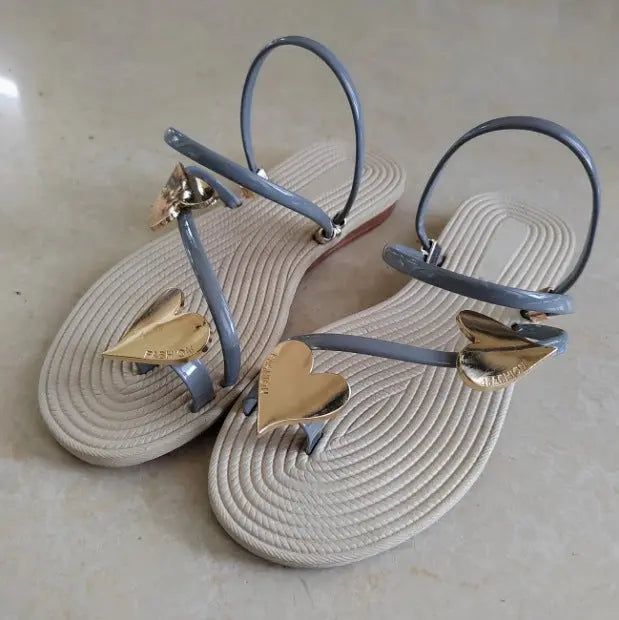 Sandales plates cœurs métalliques – Esprit romantique d’été ORIS WEAR