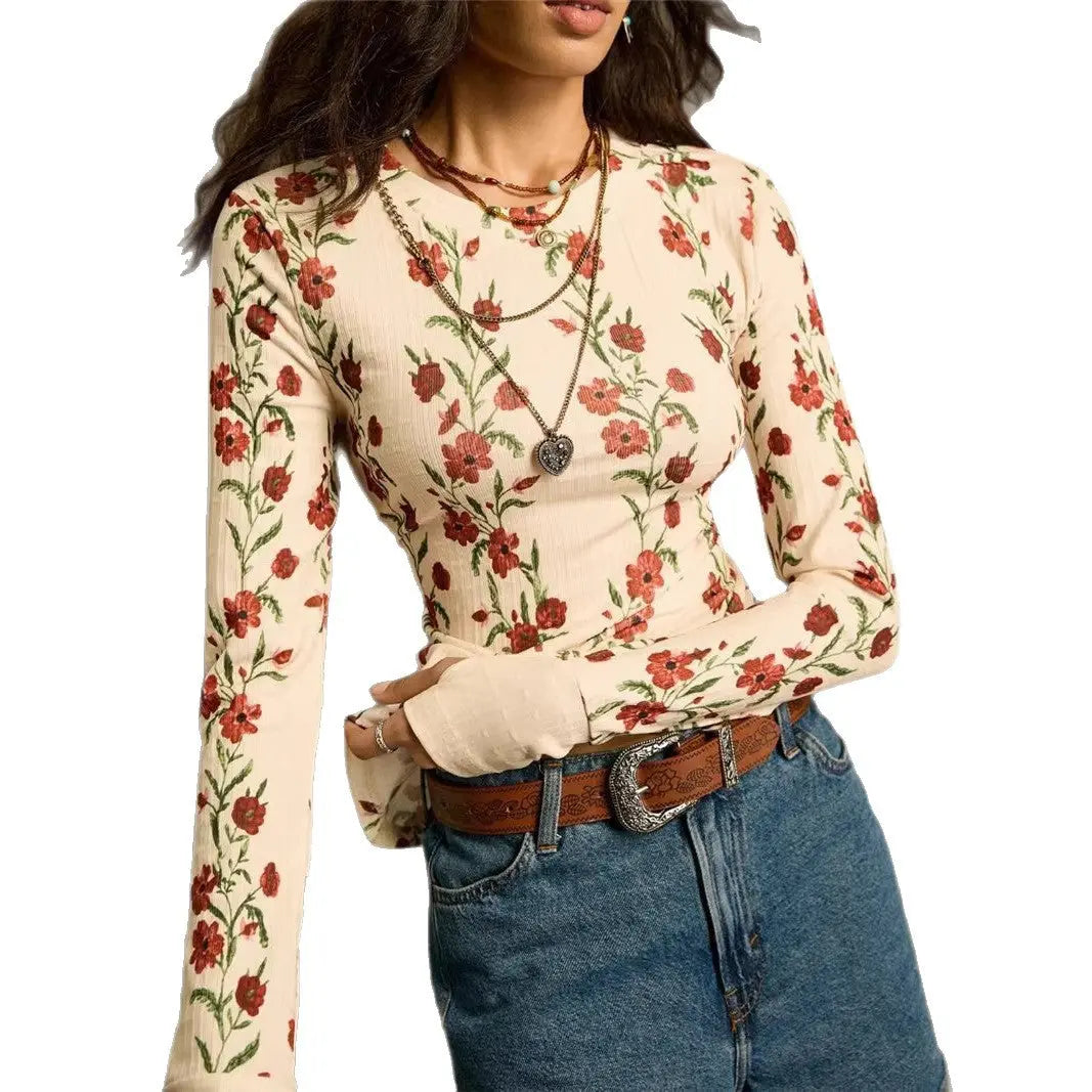 Pull en maille rétro pour femme à imprimé floral, coupe ajustée ORIS WEAR