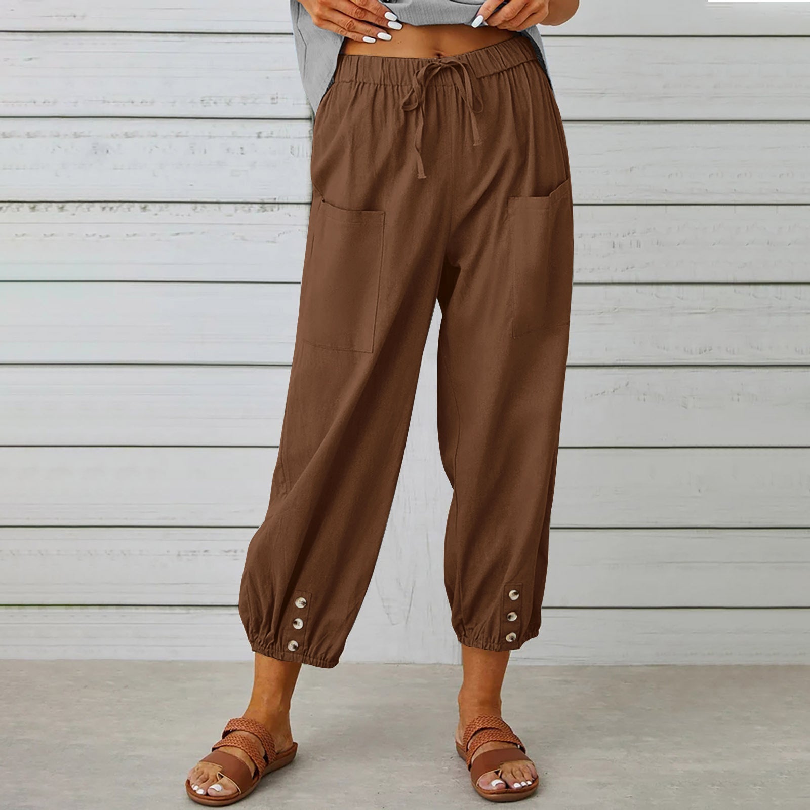 Pantalon à cordon de serrage en coton et lin ORIS WEAR