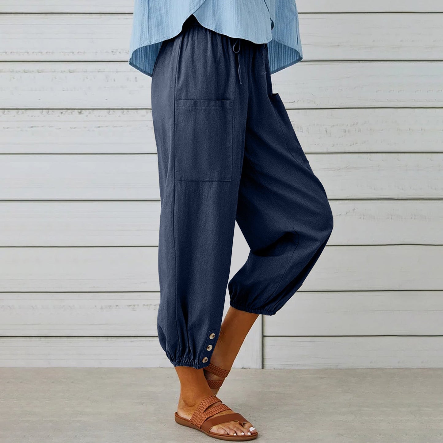 Pantalon à cordon de serrage en coton et lin ORIS WEAR
