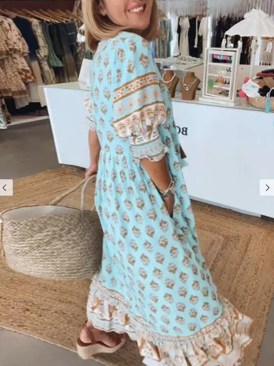 Robe Bohème à Manches Lanternes et Volants ORIS WEAR