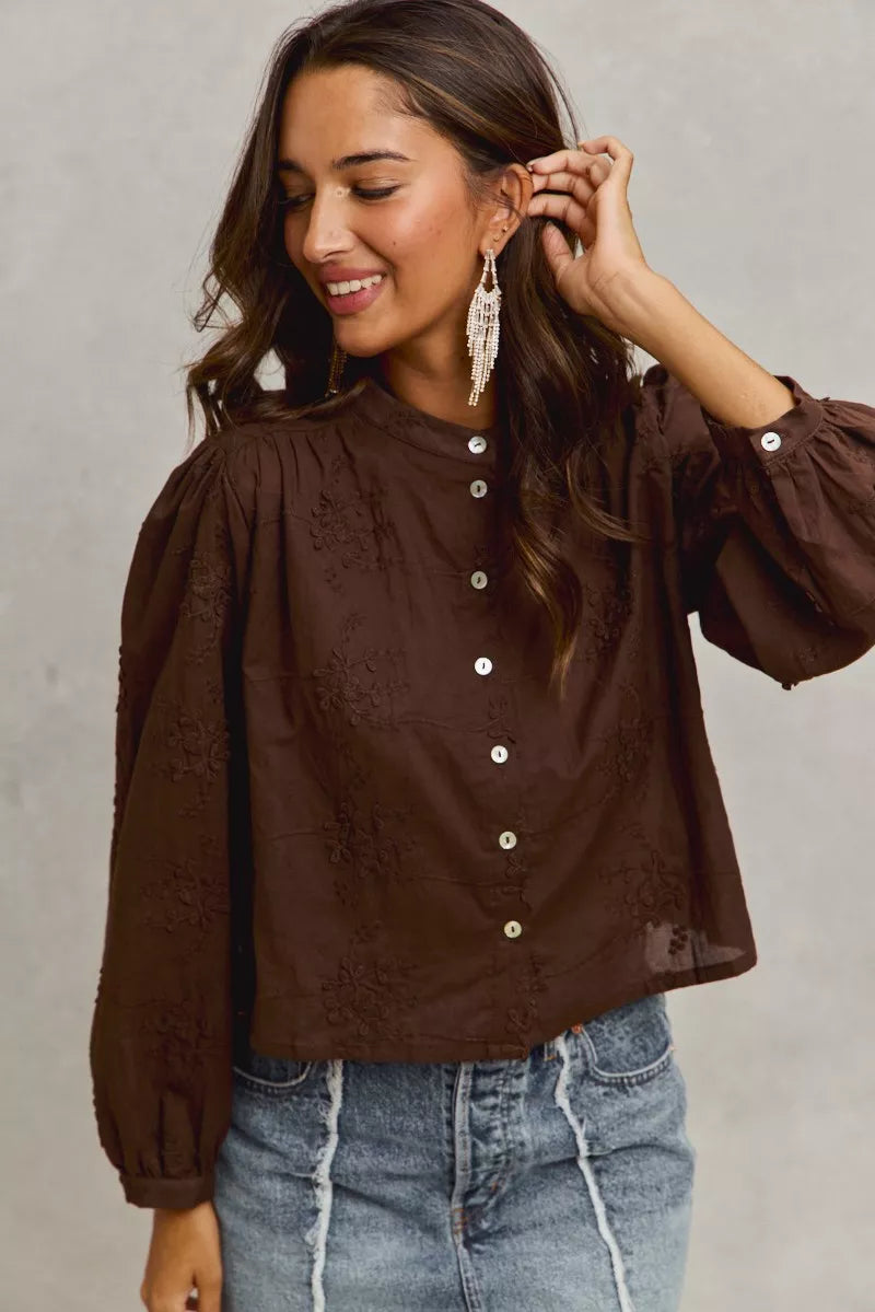 Chemise manches longues à broderies florales ORIS WEAR