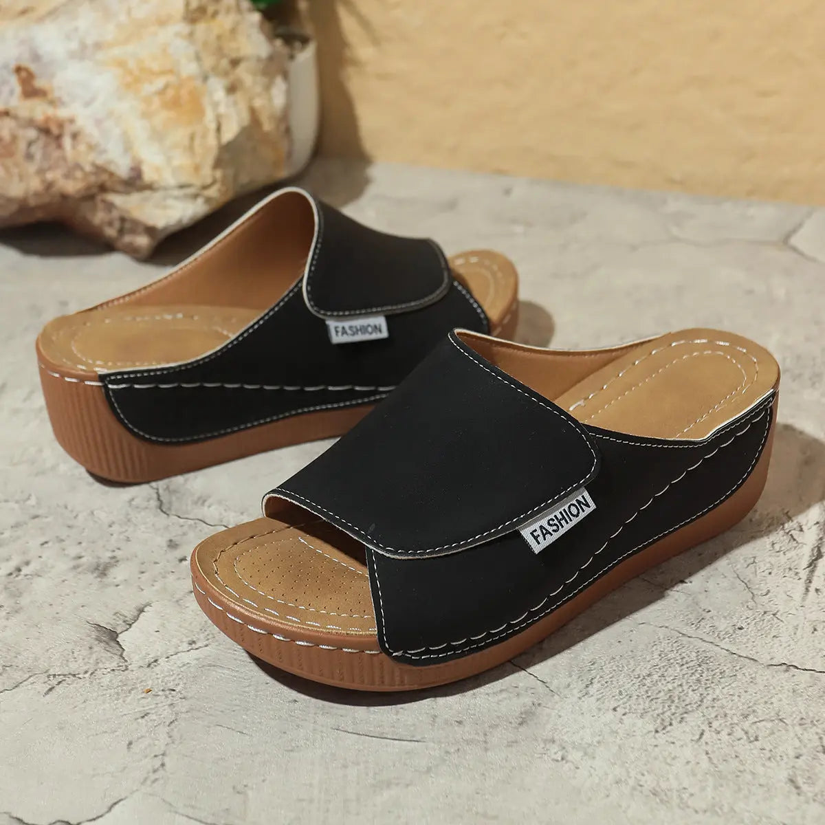 Mules Compensées Femme à Bout Ouvert avec Semelle Épaisse ORIS WEAR