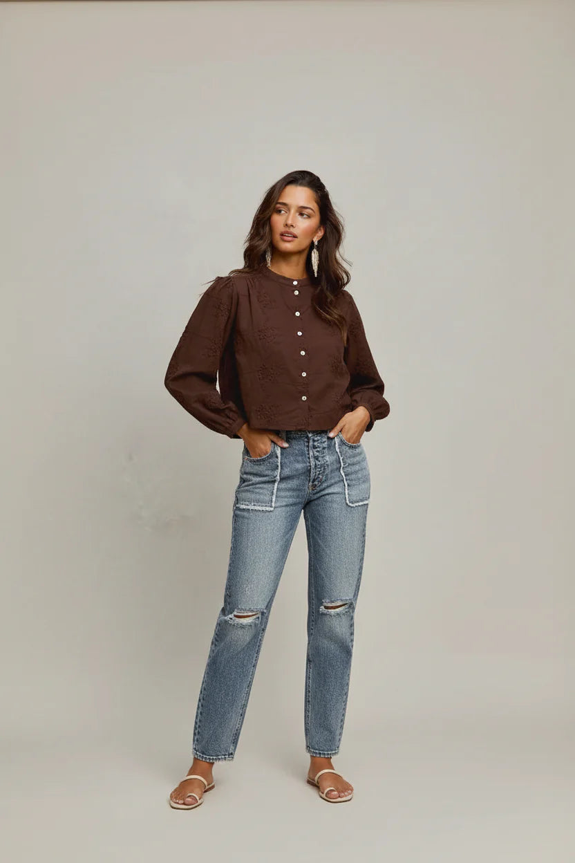 Chemise manches longues à broderies florales ORIS WEAR