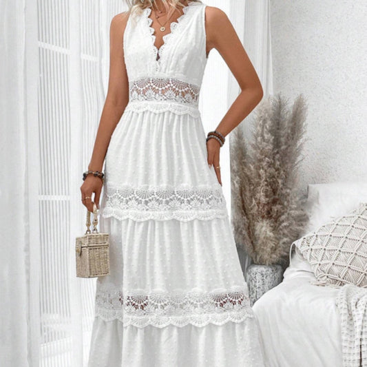 Robe longue femme en dentelle blanc — ORIS WEAR