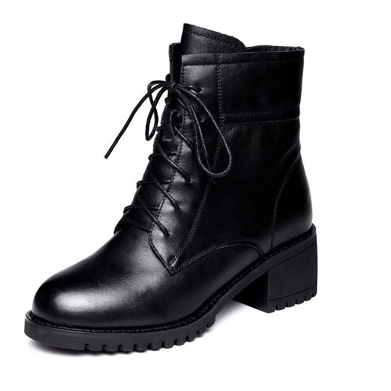 Bottes courtes à talons épais en cuir souple et velours ORIS WEAR