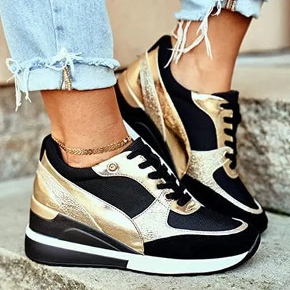 Baskets femme plateforme noir doré ORIS WEAR