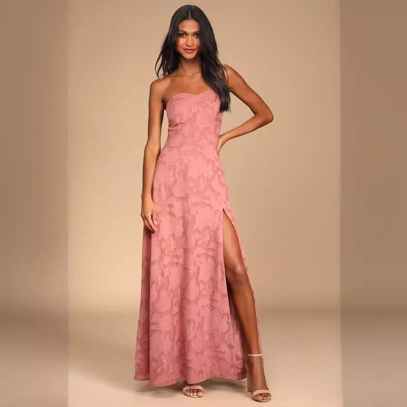 Eva | Robe longue brodée florale à épaules dénudées — Coupe corset Acme