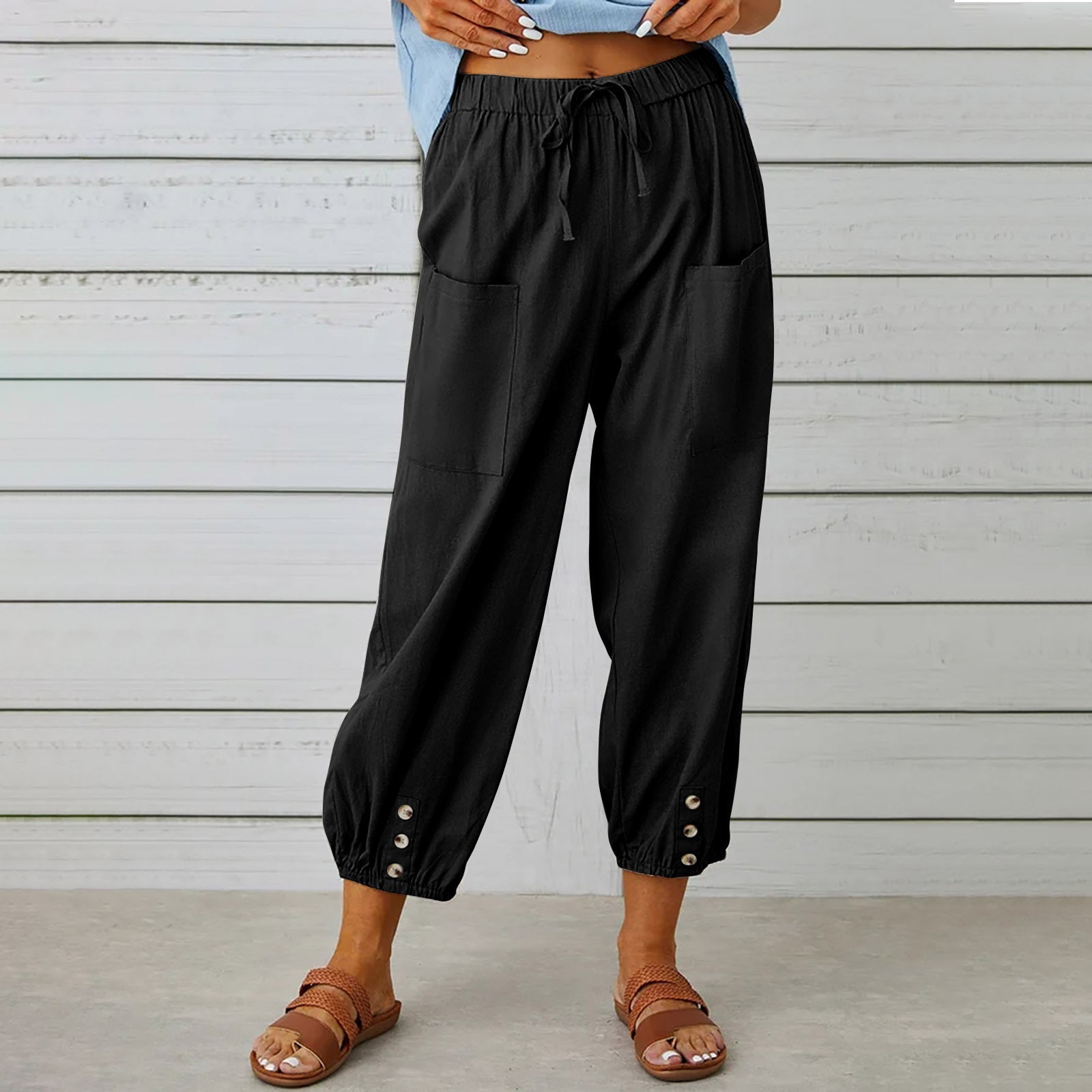Pantalon à cordon de serrage en coton et lin ORIS WEAR