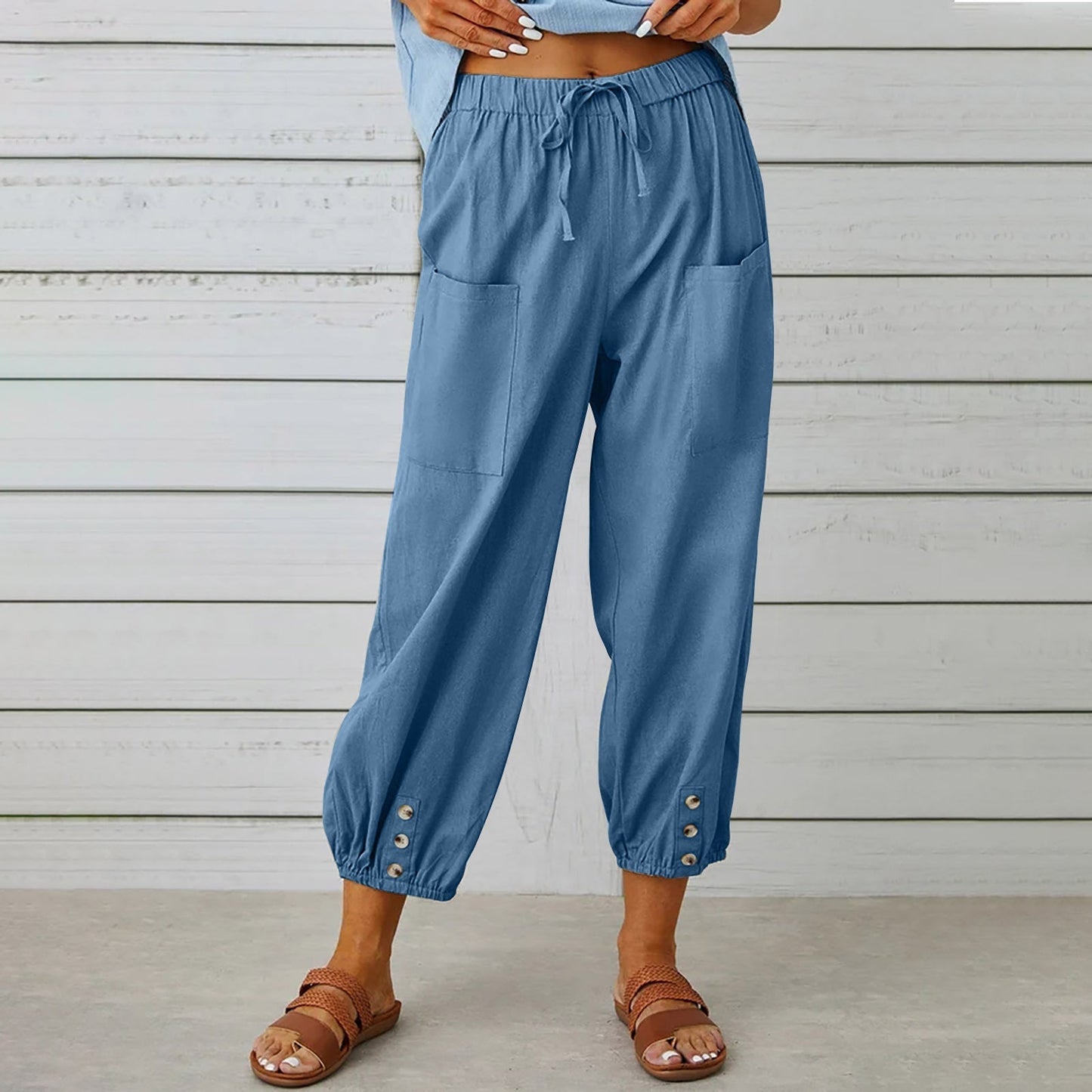 Pantalon à cordon de serrage en coton et lin ORIS WEAR