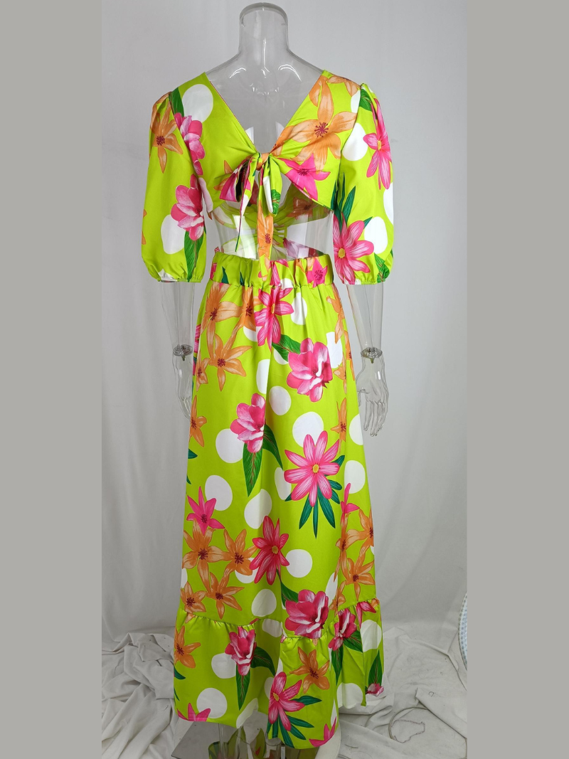 Robe Longue Bohème Decorative Col V Fendu ORIS WEAR
