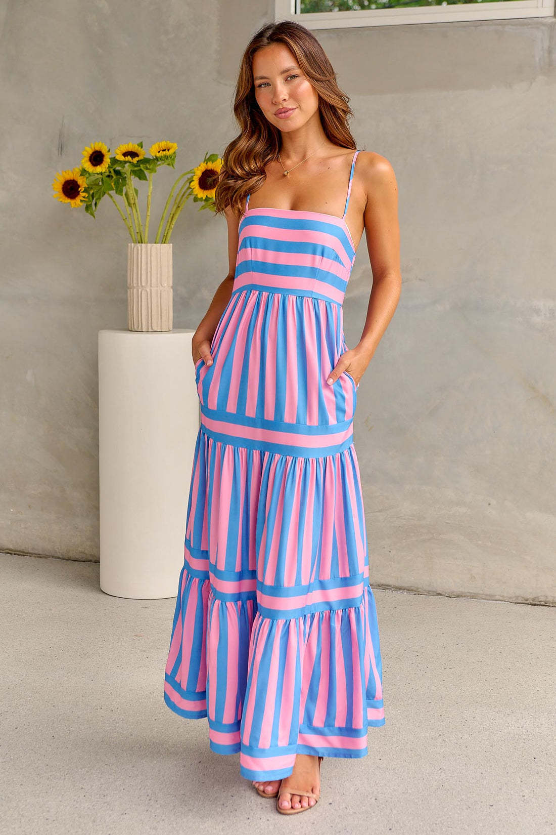 Robe Longue Rayée À Bretelles Avec Poches ORIS WEAR