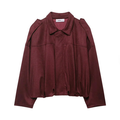 Blouson court oversize marron à col chemise pour femme ORIS WEAR
