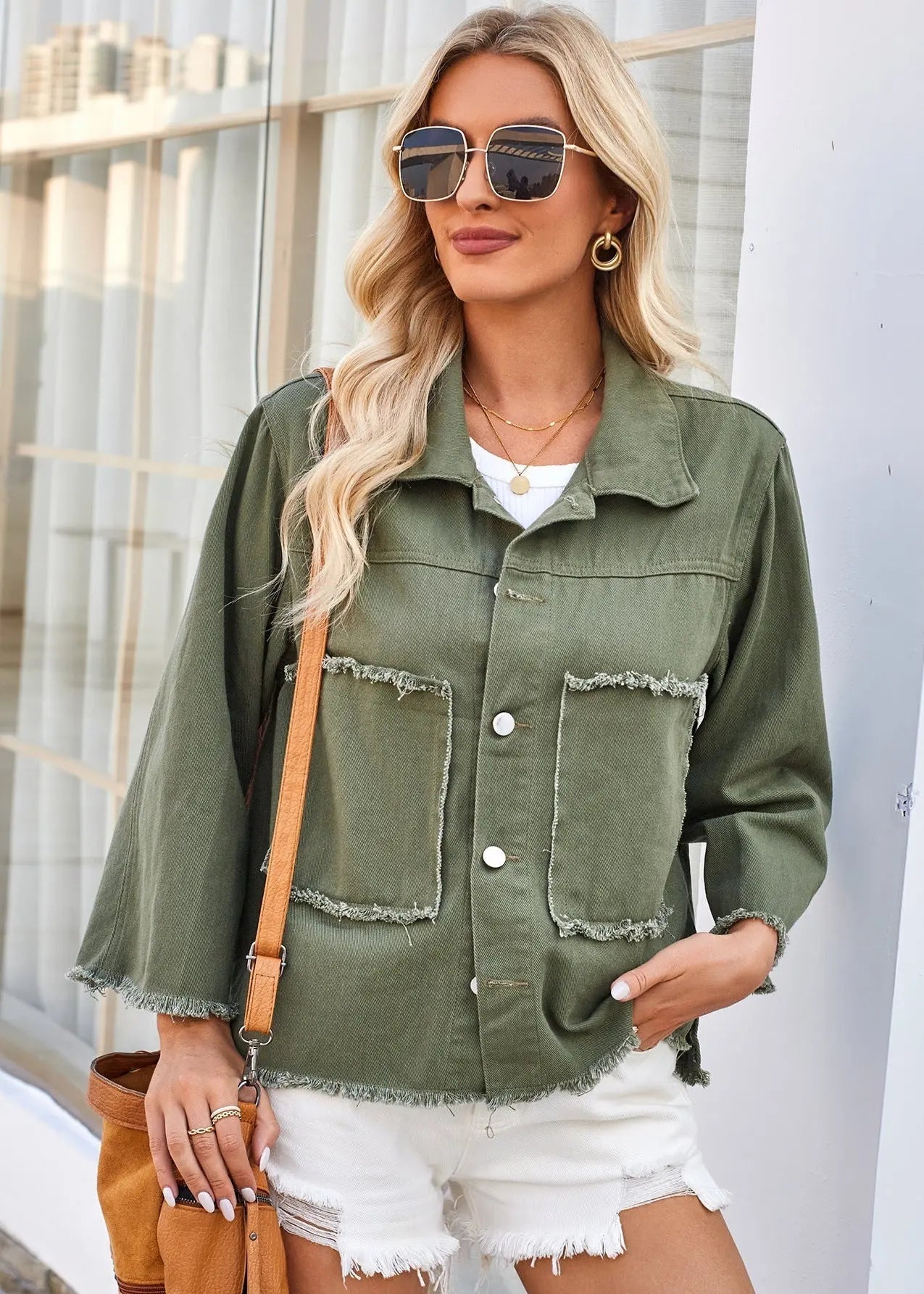 Veste en denim vert armée délavé ORIS WEAR