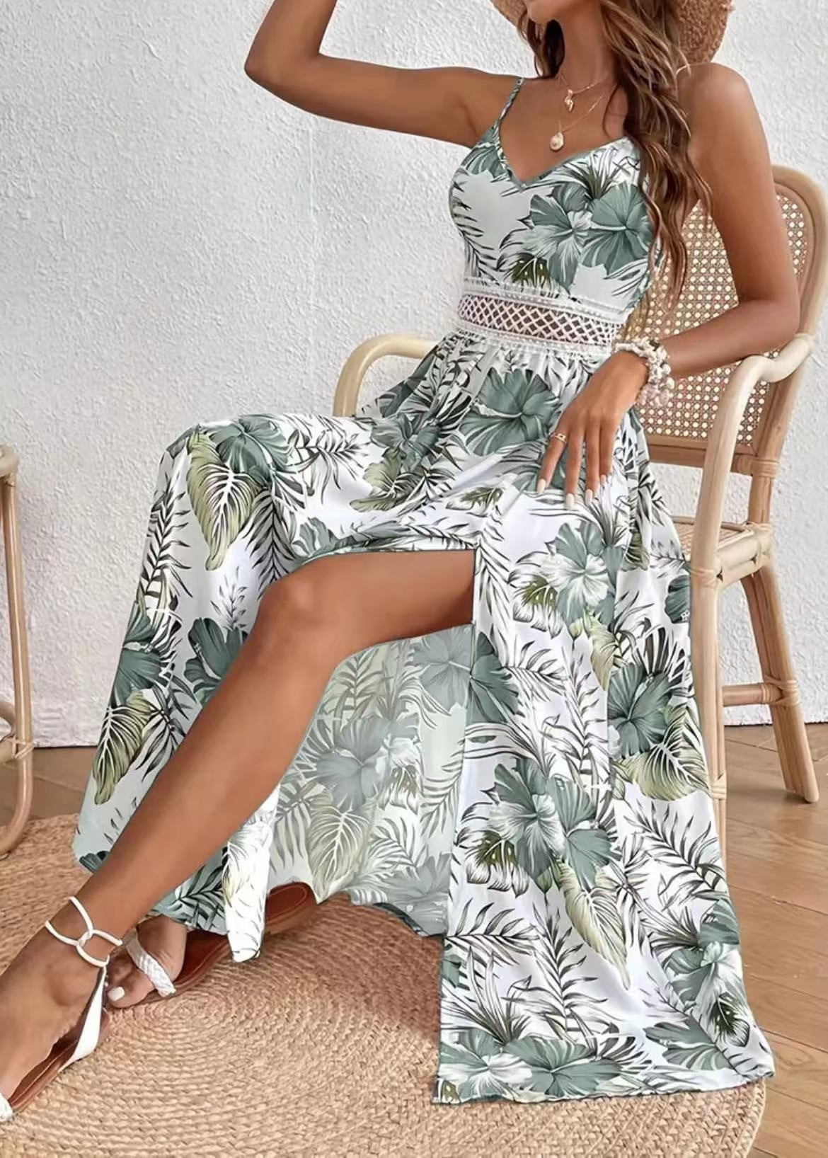 Rema | Robe Imprimée Décolletée avec Dentelle & Fente ORIS WEAR