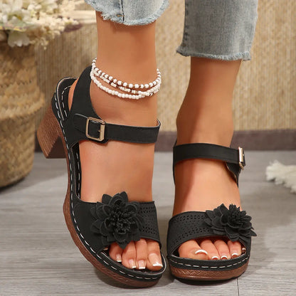 Sandales à Talon Épais avec Fleurs ORIS WEAR