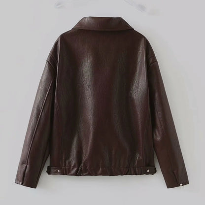 Veste en Cuir à Col Revers et Fermeture Éclair pour Femme ORIS WEAR