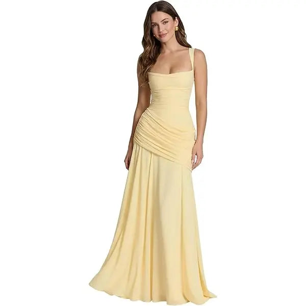 Clarisse | Robe Maxi de Mariage à Encolure Carrée Ruchée Celeste London