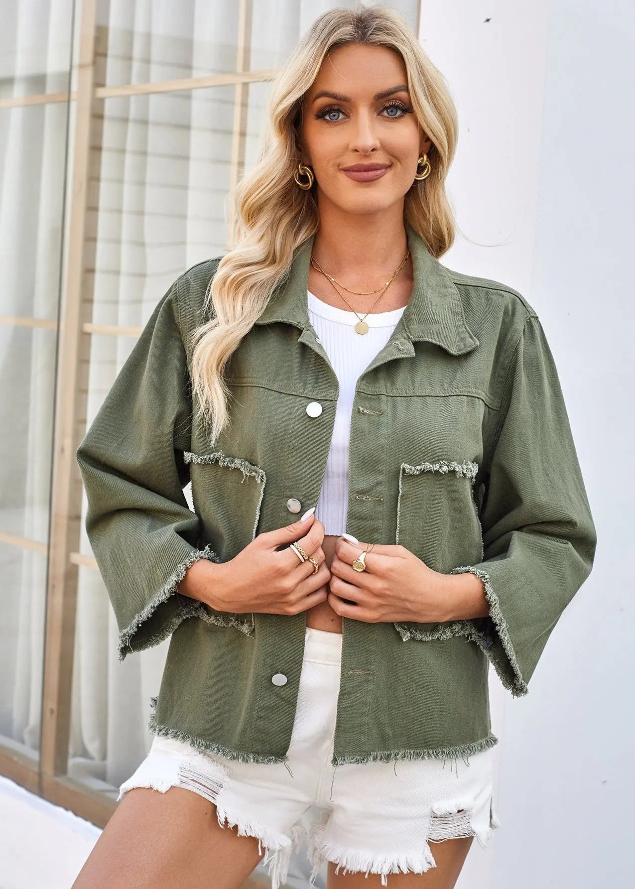 Veste en denim vert armée délavé ORIS WEAR