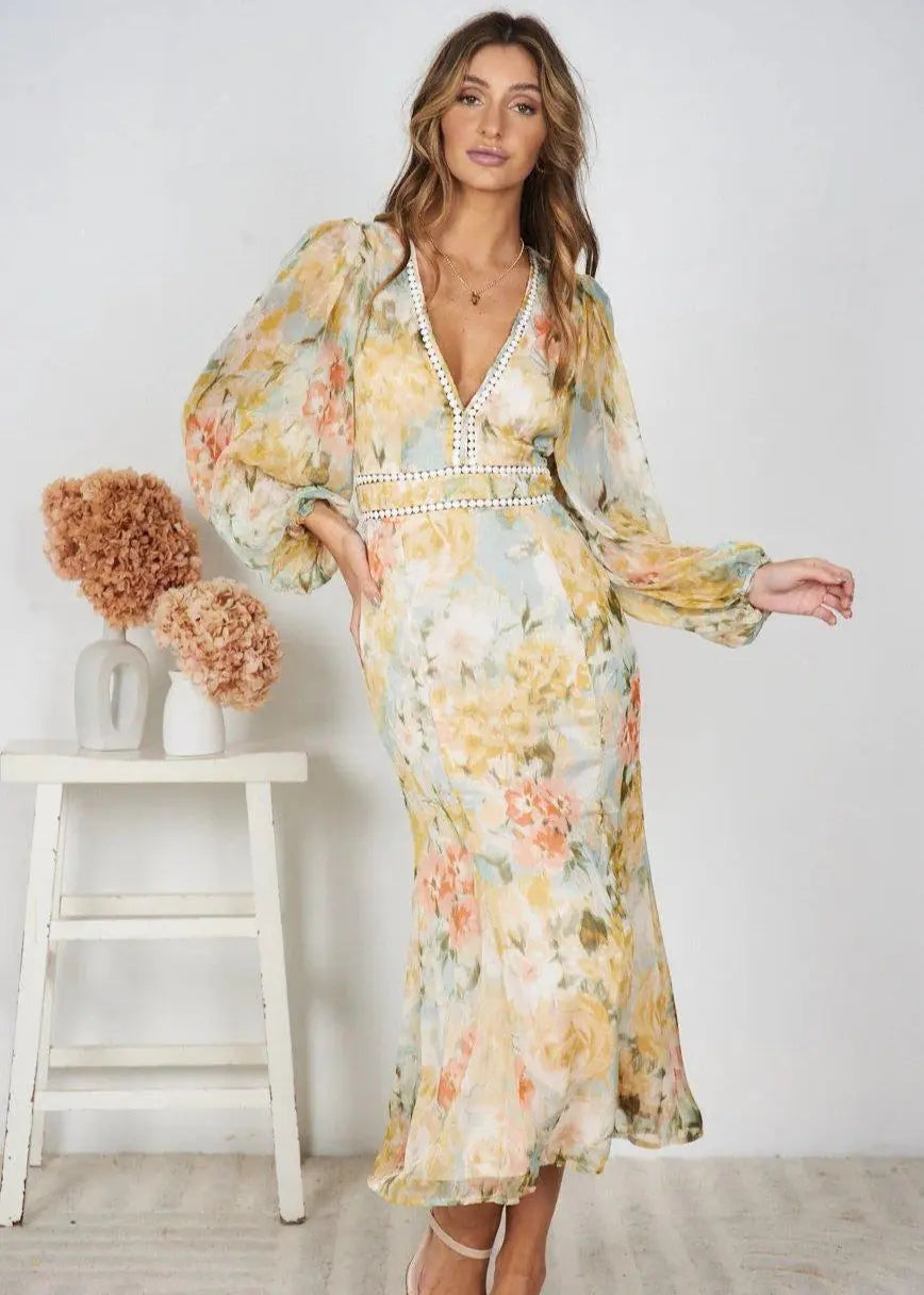 Robe Slim à Imprimé Floral en Chiffon ORIS WEAR