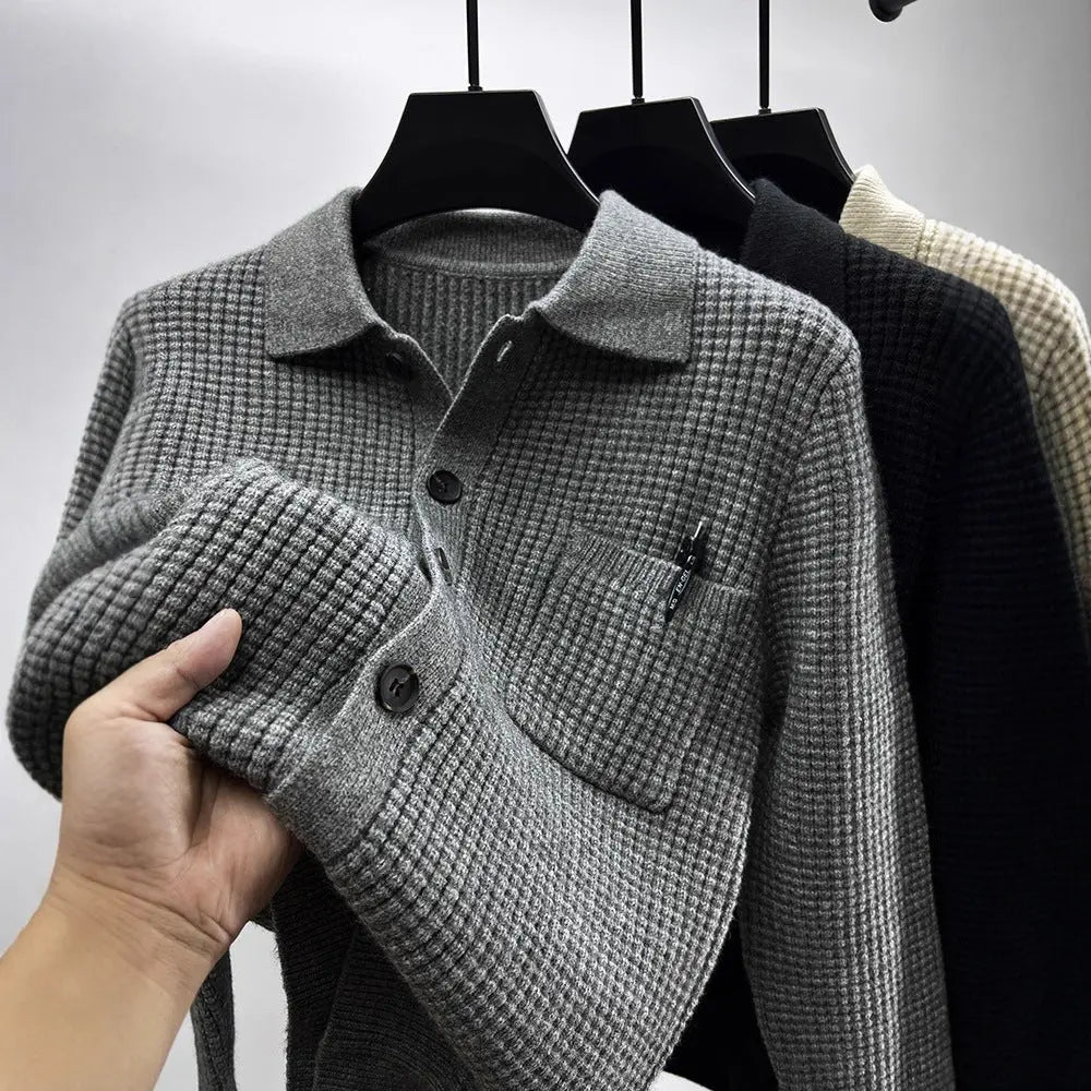 Casual Solid-Color Pocket Lapel Knit Sweater Coat ORIS WEAR