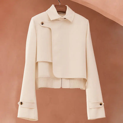 Veste Femme Courte en Cuir de Mouton – Style Rétro Élégant, Blanc Crème ORIS WEAR