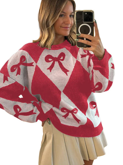 Pull tendance pour femme avec imprimé nœud et manches longues en maille ORIS WEAR
