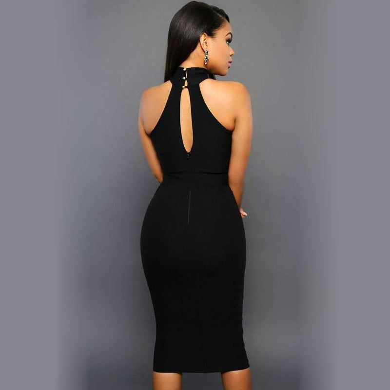 Robe sexy de soirée moulante à col montant avec décolleté transparent pour femme ORIS WEAR