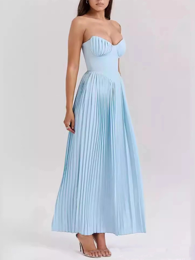 Robe Mode Élégante Sans Manches à Plis et Col V ORIS WEAR