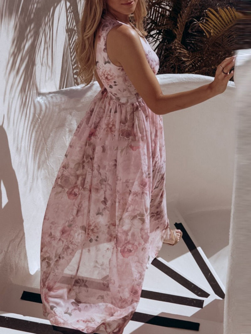 Robe Fendue Imprimé Col V en Chiffon ORIS WEAR