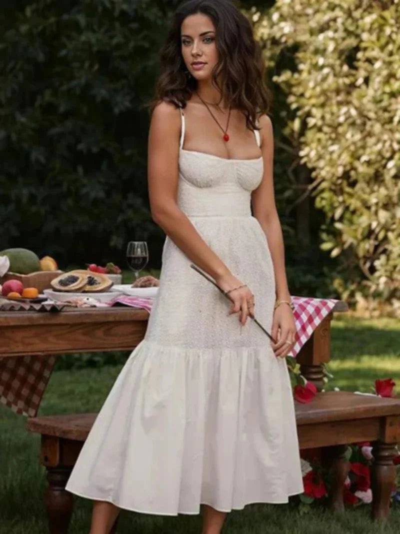 Robe à bretelles en mélange coton et lin à motif jacquard ORIS WEAR