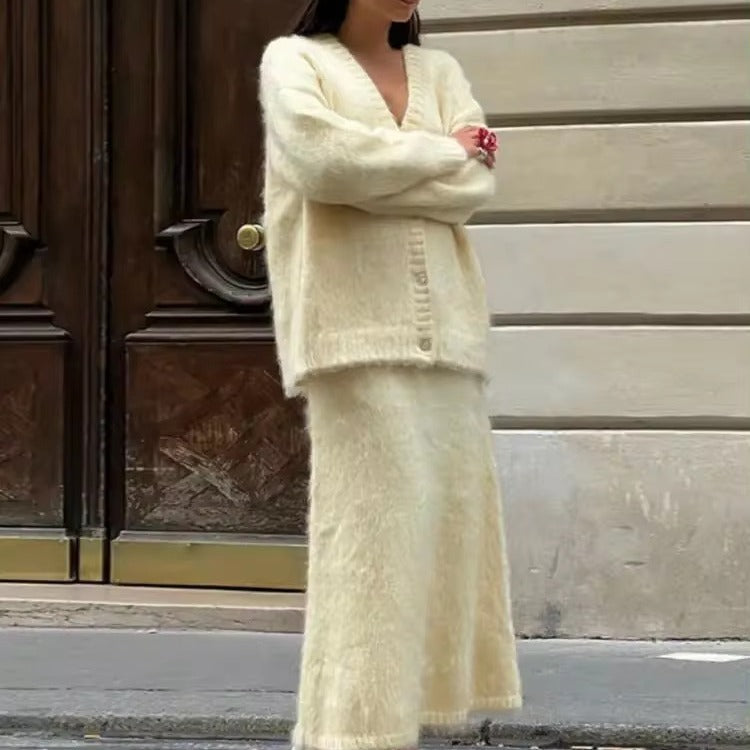Robe midi femme élégante blanc cassé — ORIS WEAR