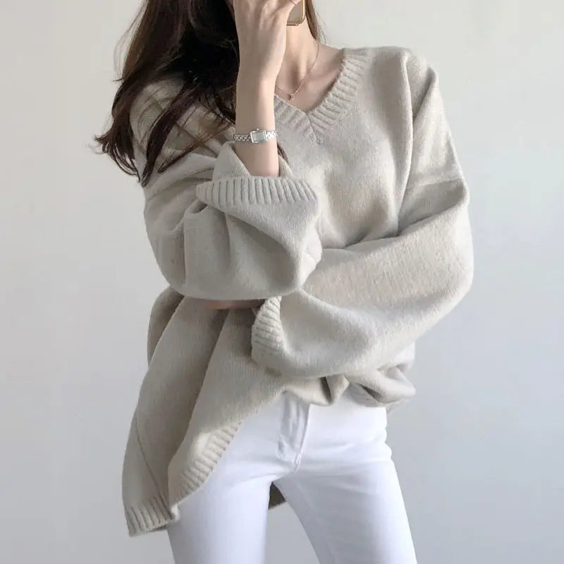 Veste-pull ample en maille unie pour femme à col en V ORIS WEAR
