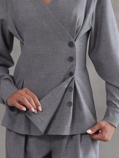 Ensemble Blazer Croisé Gris Élégant ORIS WEAR