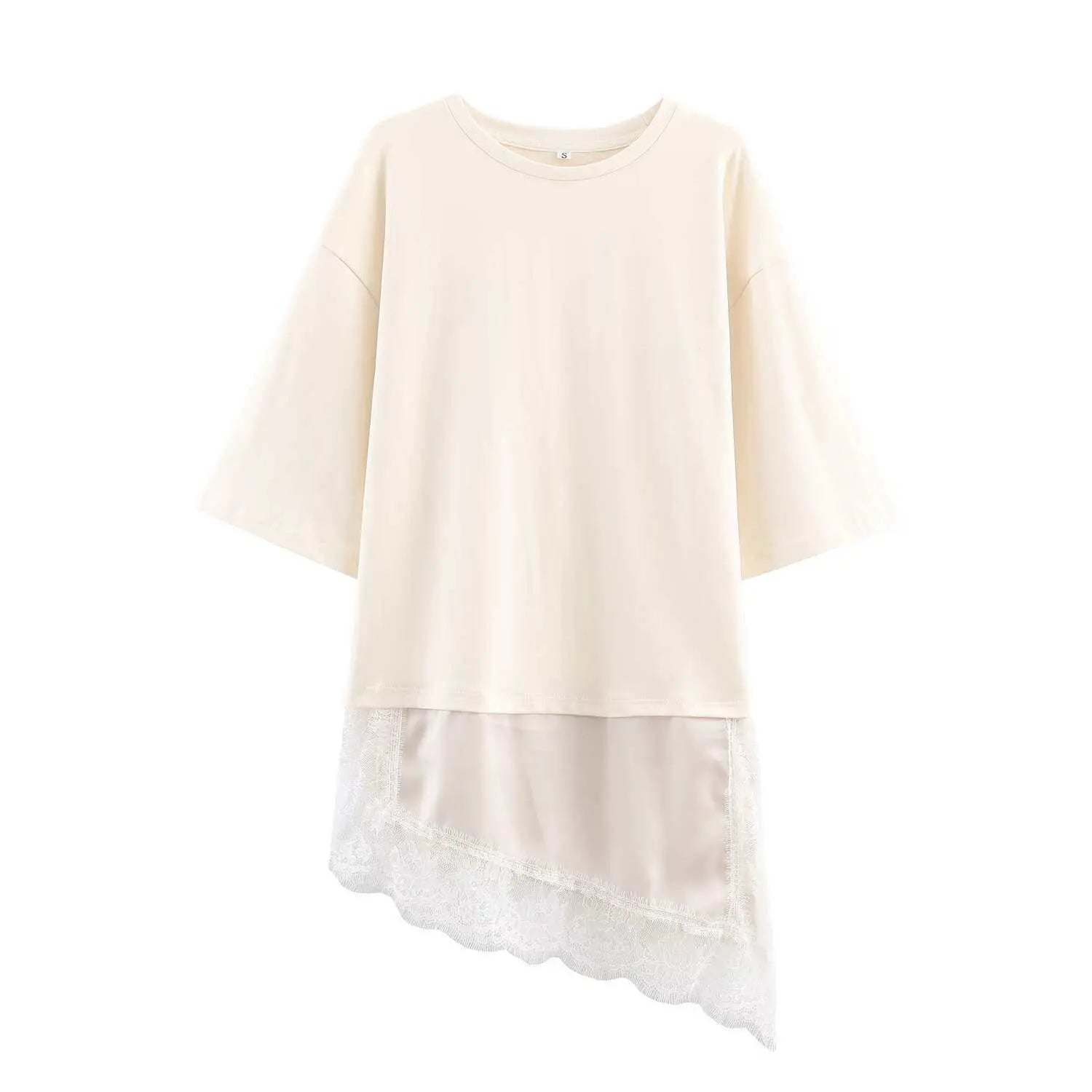 Summer Chic Fashion T-Shirt With A Patchwork Lace Hem ORIS WEAR