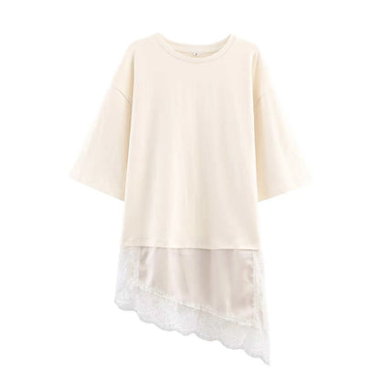 Summer Chic Fashion T-Shirt With A Patchwork Lace Hem ORIS WEAR