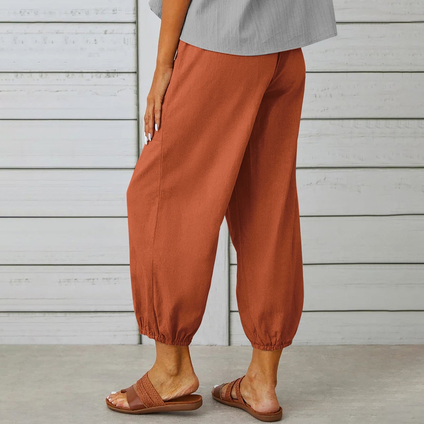 Pantalon à cordon de serrage en coton et lin ORIS WEAR