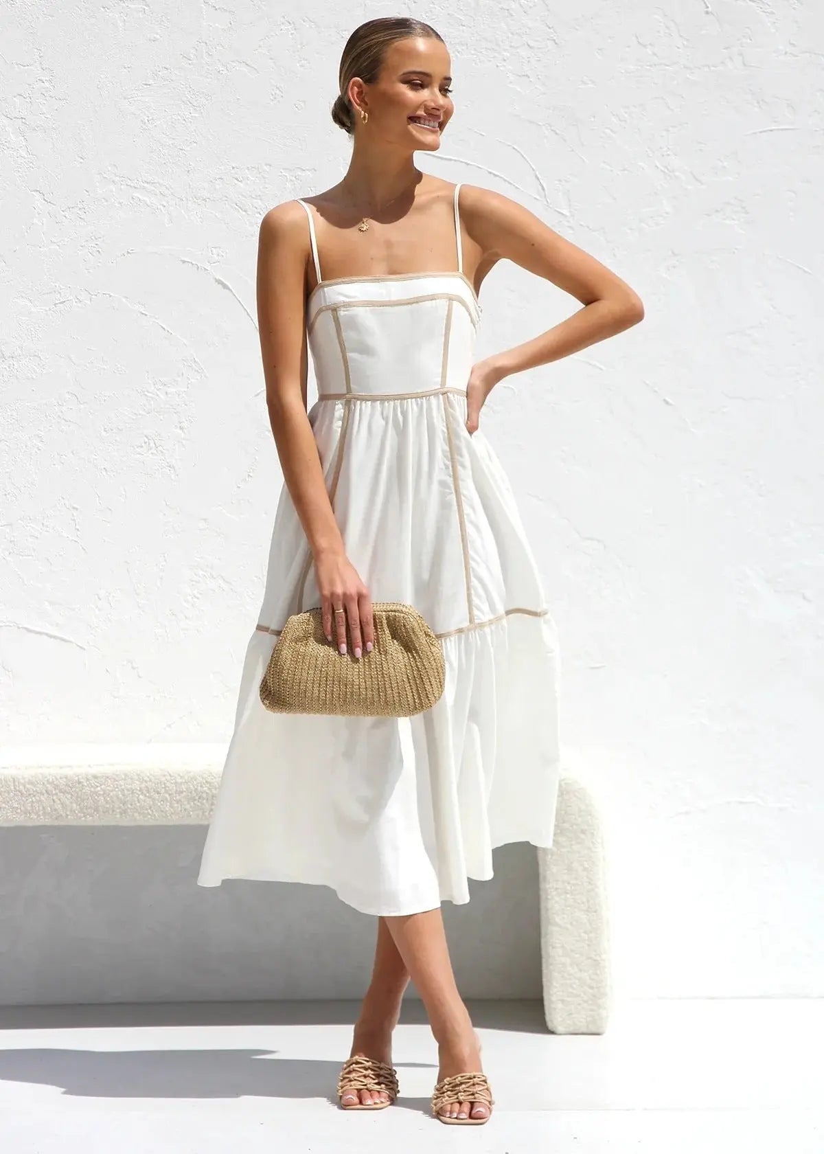 Robe mi-longue à bretelles fines et jupe volantée ORIS WEAR