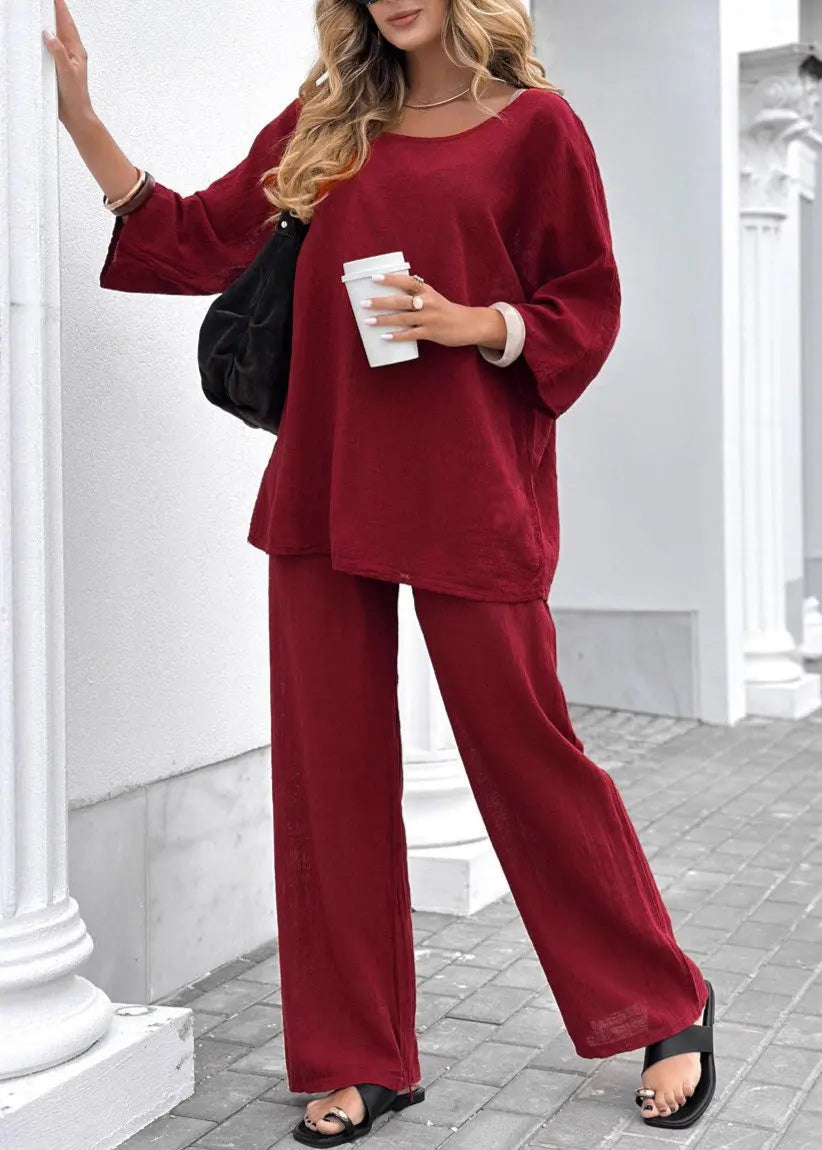 Ensemble femme en lin rouge foncé — ORIS WEAR