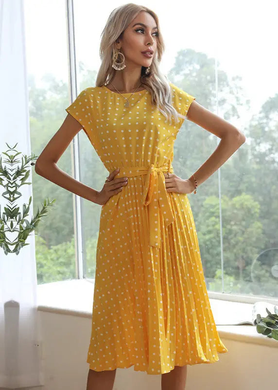 Robe midi à pois élégante ceinturée ORIS WEAR