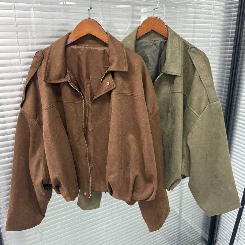 Blouson court oversize marron à col chemise pour femme ORIS WEAR