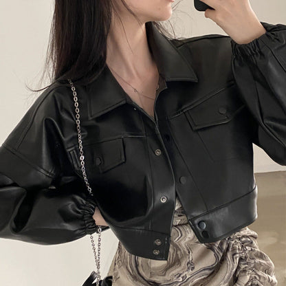 Manteau en Cuir Chic à Col Revers et Poches ORIS WEAR