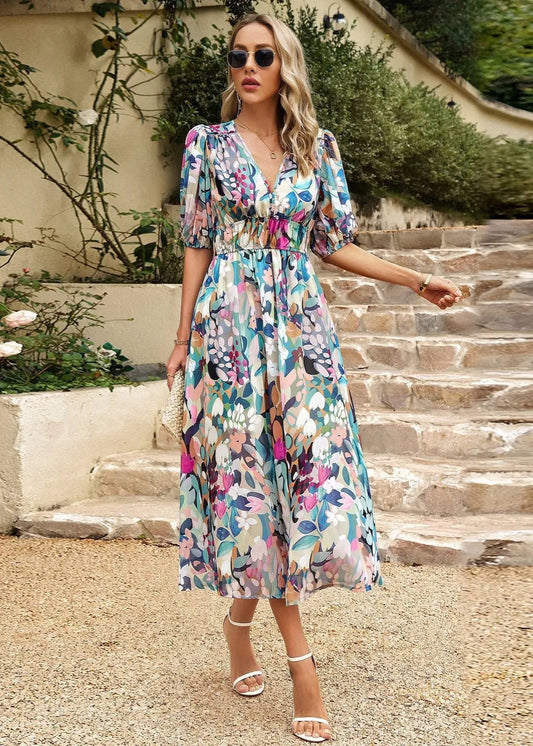 Robe courte femme fleurie vert — ORIS WEAR