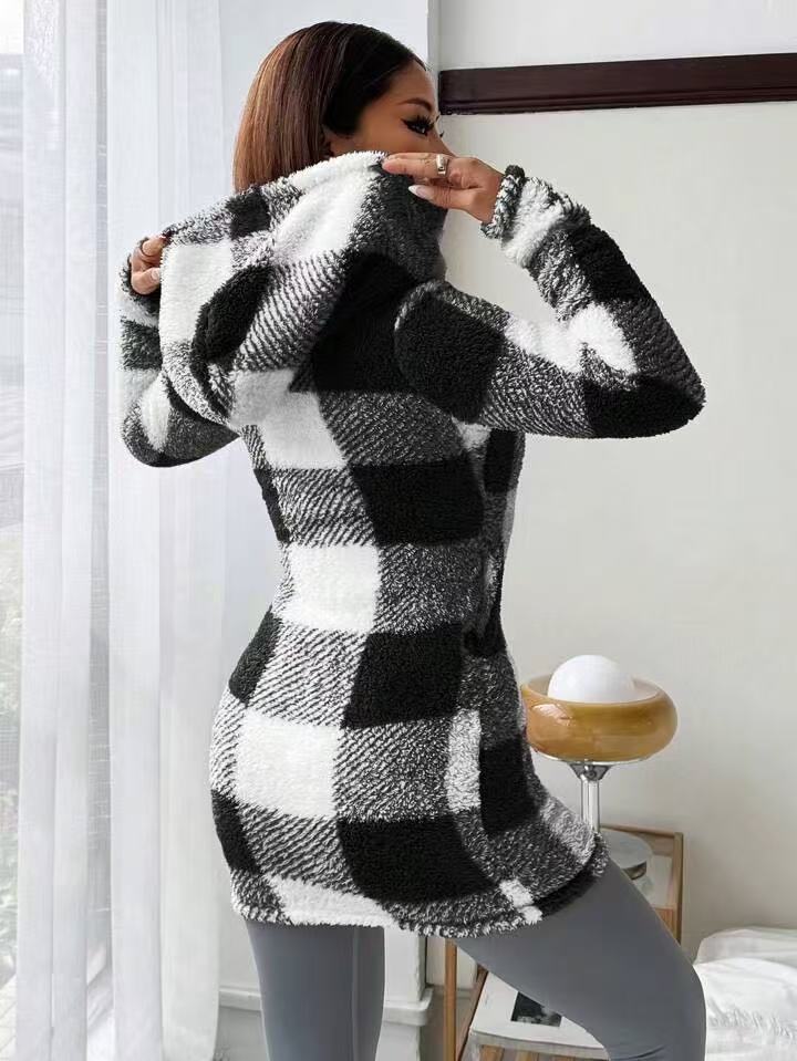 Cozy Plaid Hooded Coat ORIS WEAR