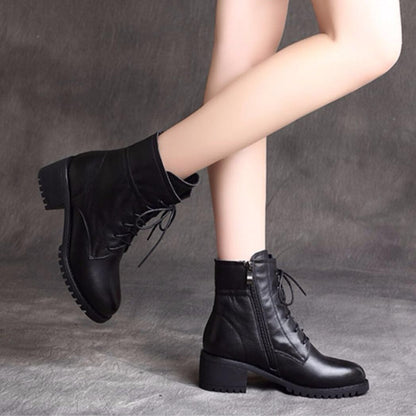 Bottes courtes à talons épais en cuir souple et velours ORIS WEAR
