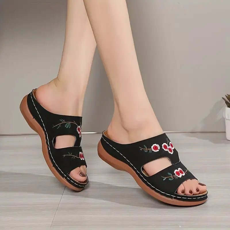 Sandales Fleur à Talon Compensé Grande Taille ORIS WEAR