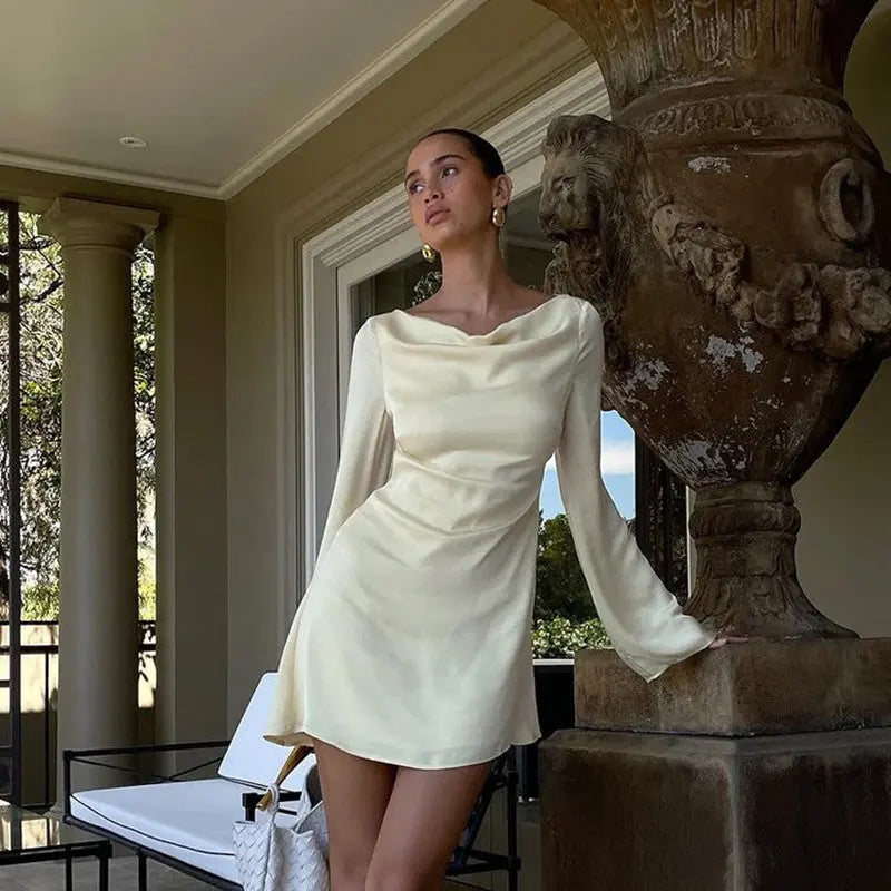 Robe longue femme en satin jaune — ORIS WEAR