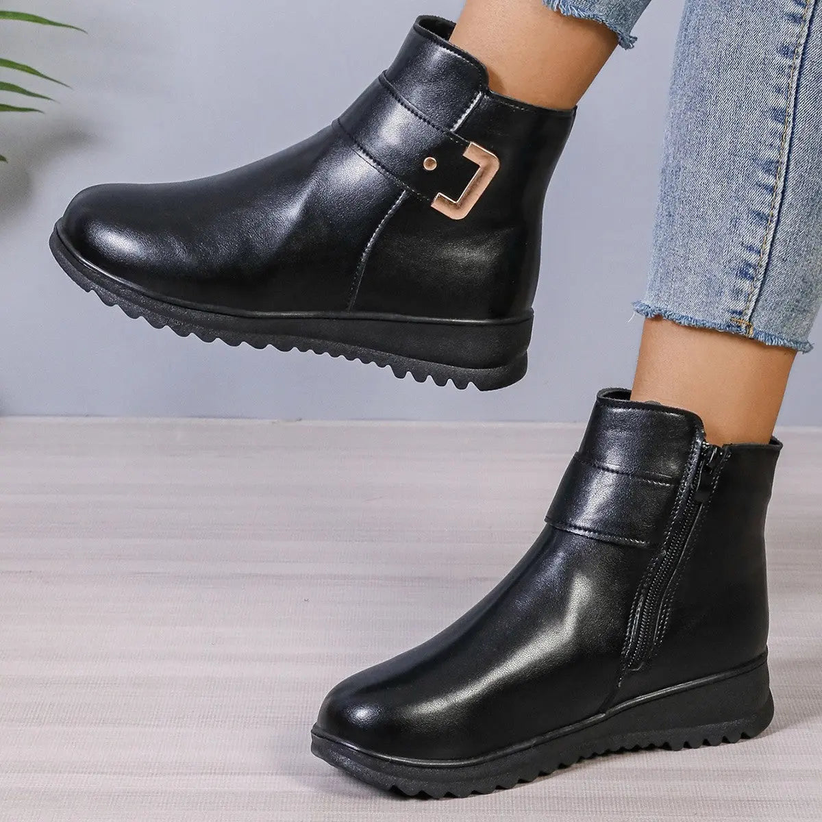 Bottines Hiver à Fermeture Éclair et Cuir PU ORIS WEAR