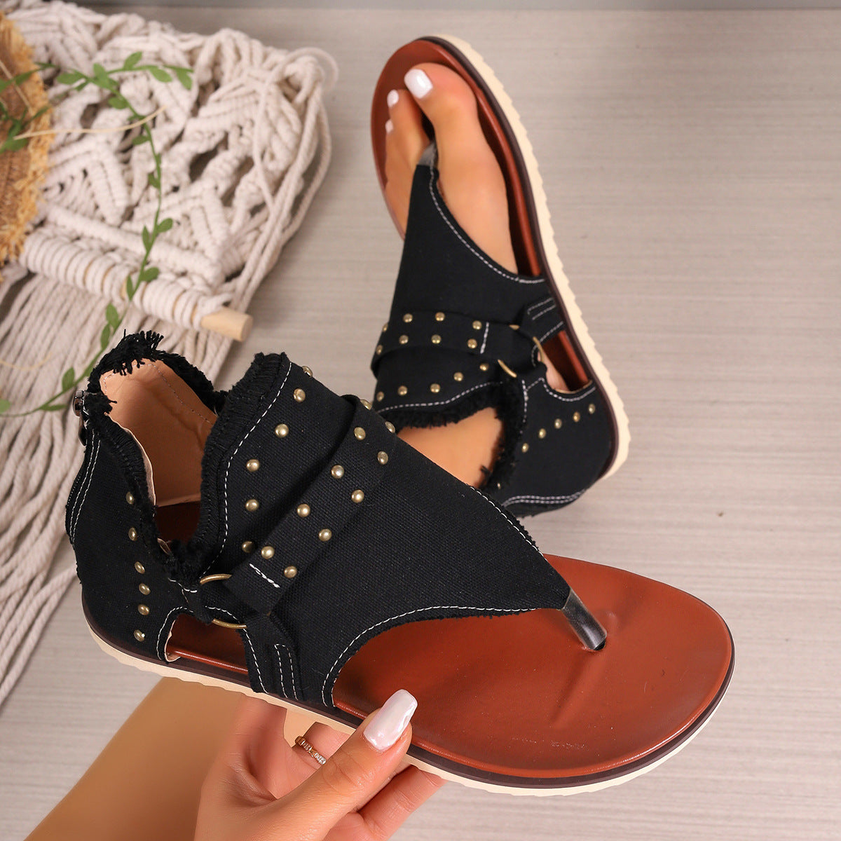 Sandales plates en jean avec fermeture éclair à l'arrière ORIS WEAR