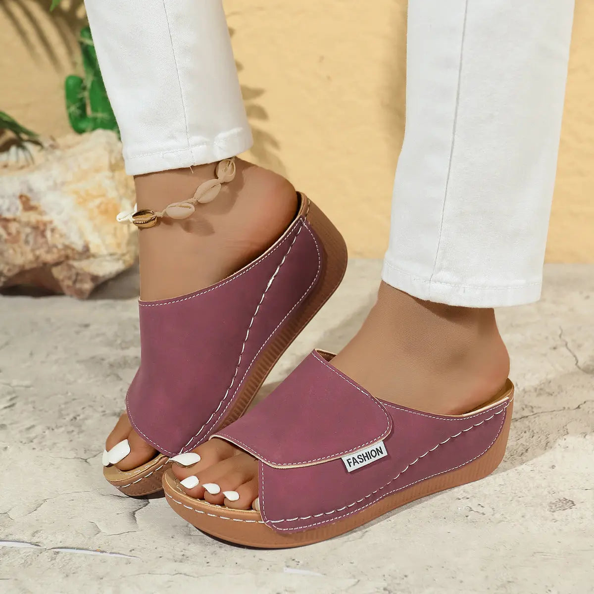 Mules Compensées Femme à Bout Ouvert avec Semelle Épaisse ORIS WEAR